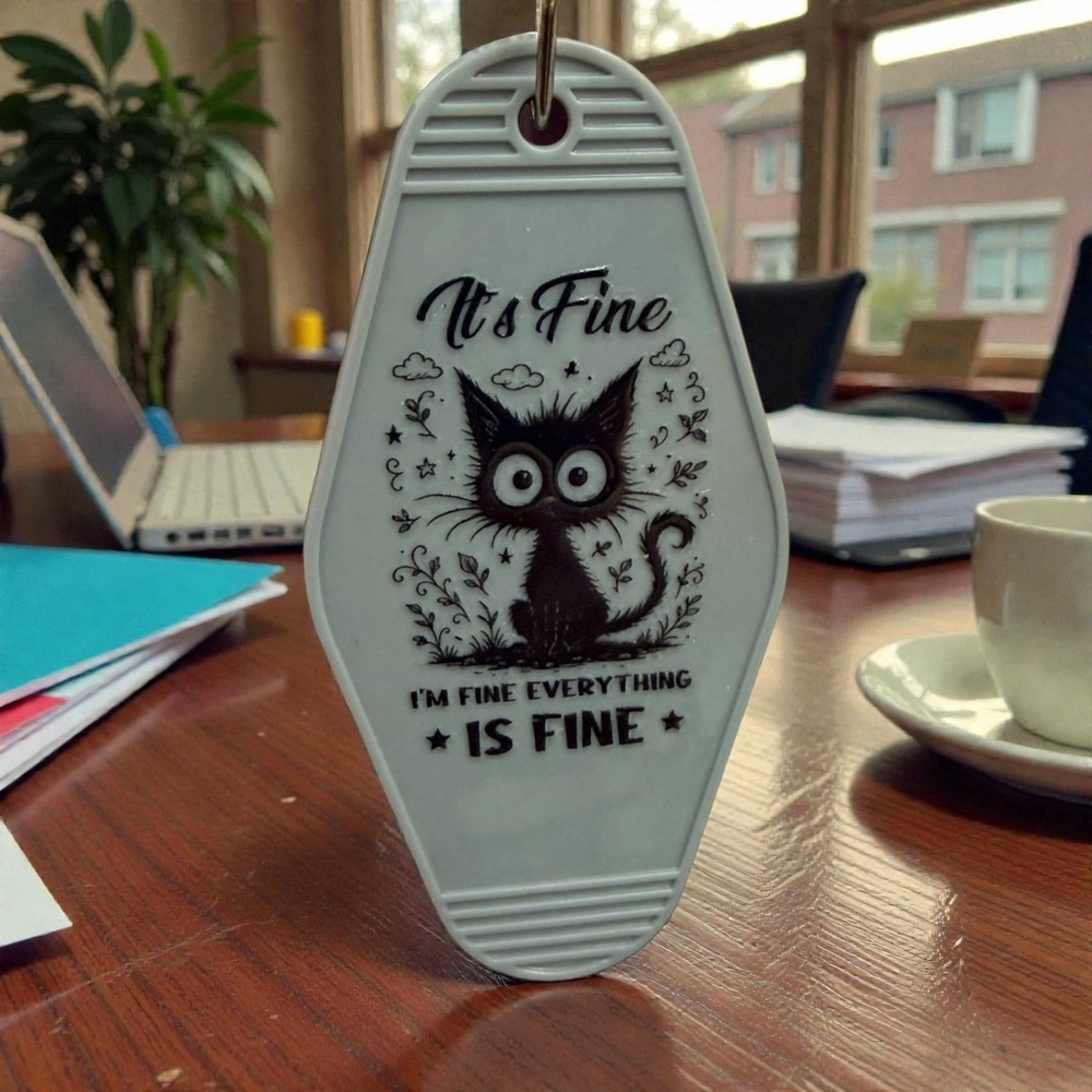 Handmade “It’s Fine Everything Is Fine” Cat Keychain – Funny Sarcasm Charm